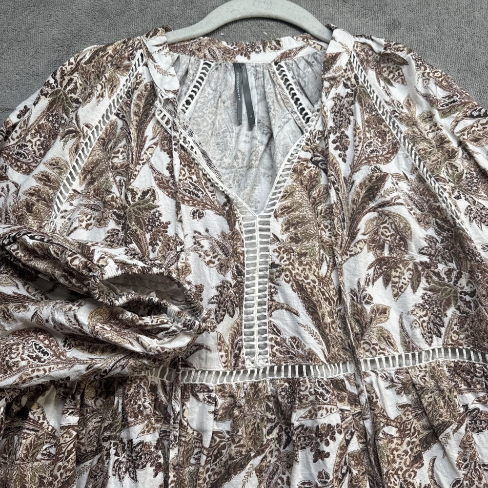 Anthropologie Brown Paisley Boho Peplum Top‎ Long Sleeve Womens Large